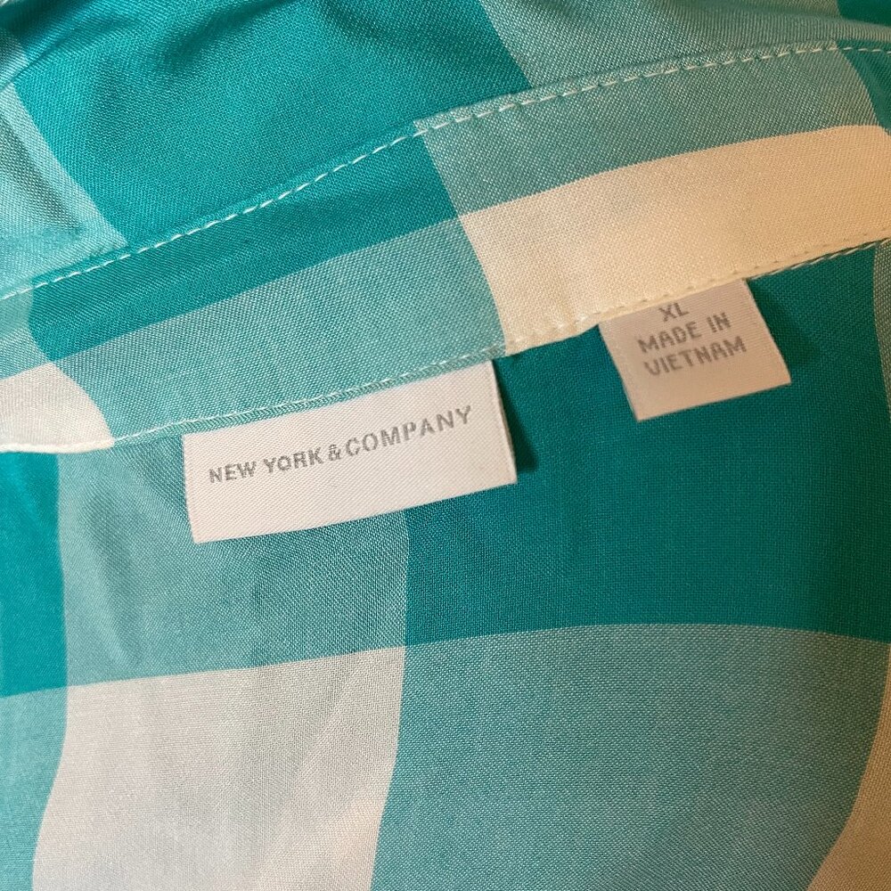 Teal Checkered Button Up Blouse - image 3